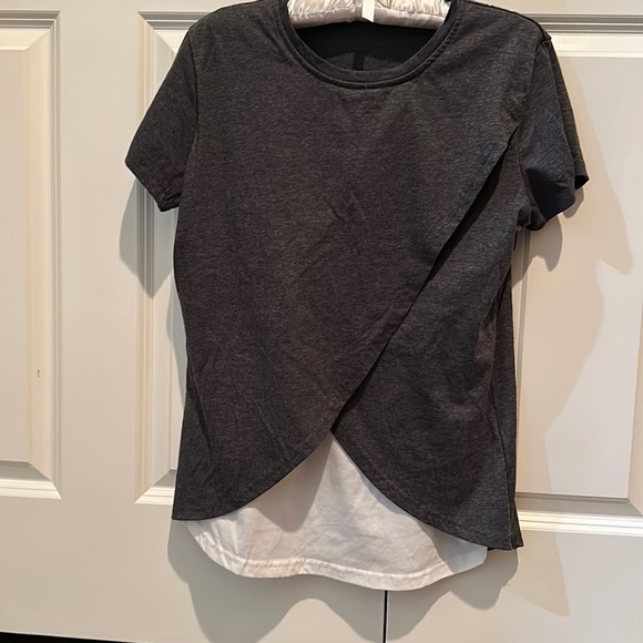 Nursing T-Shirt - Grey and  White - Picture 1 of 1
